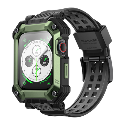 Apple Watch Unicorn Beetle PRO GLASS Rugged Wristband Case with Tempered Glass Screen Protector 45mm-Dark Green