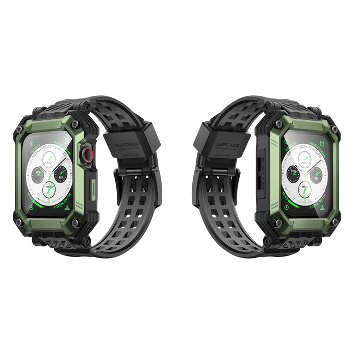 Apple Watch Unicorn Beetle PRO GLASS Rugged Wristband Case with Tempered Glass Screen Protector 45mm-Dark Green