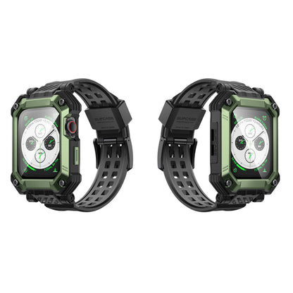 Apple Watch Unicorn Beetle PRO GLASS Rugged Wristband Case with Tempered Glass Screen Protector 45mm-Dark Green