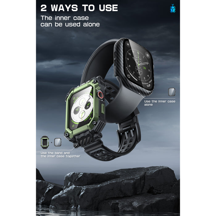 Apple Watch Unicorn Beetle PRO GLASS Rugged Wristband Case with Tempered Glass Screen Protector 45mm-Dark Green