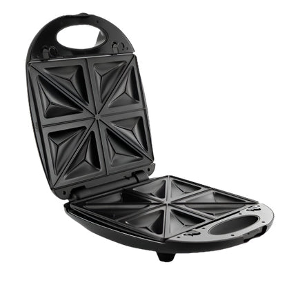 Black sandwich maker with geometric grid design on a white background