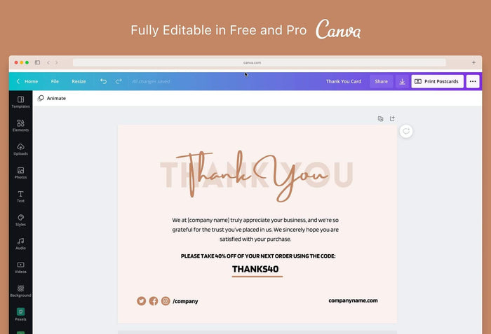 Ladystrategist Ashley Thank You Card Canva Template instagram canva templates social media templates etsy free canva templates