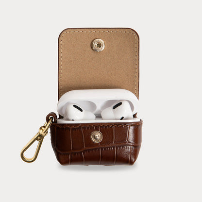 Avery AirPod Clip-On Pouch - Brown Croc/Gold