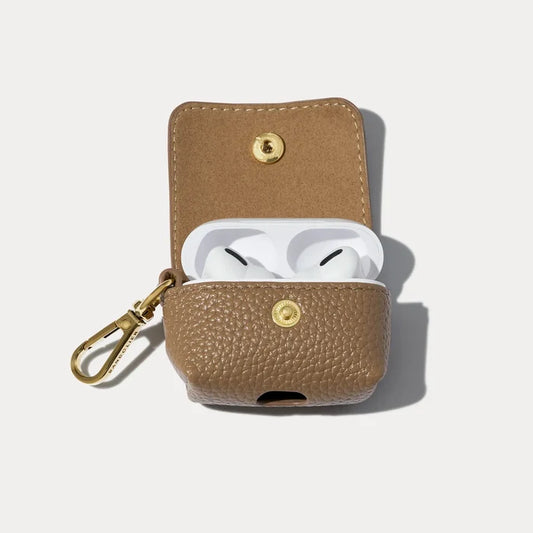Avery Vegan AirPods Clip-On Pouch- Taupe/Gold