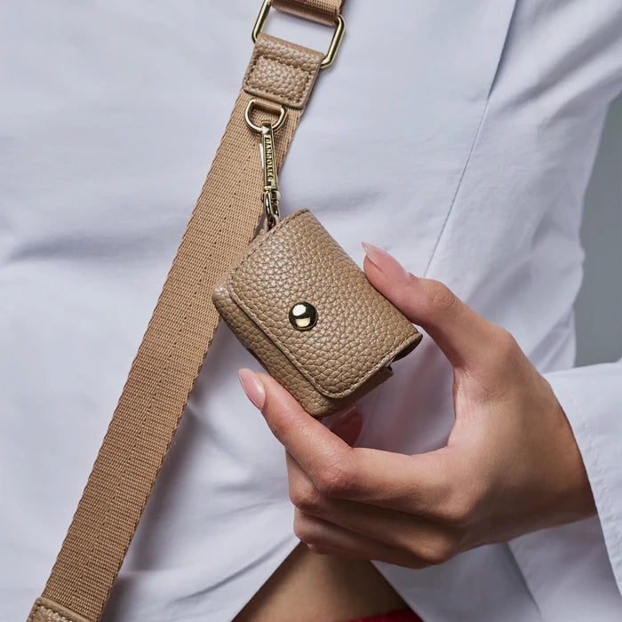 Avery Vegan AirPods Clip-On Pouch- Taupe/Gold