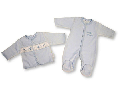 Baby Boys Velour 3 pcs Set with Smocking - Prince (NB-6m) (PK6) - BW-13-431