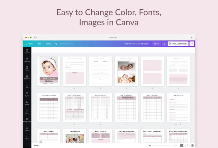 Ladystrategist Baby Girl Journal Canva Template instagram canva templates social media templates etsy free canva templates