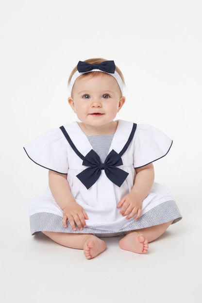 Baby Girls Dress, Pant & Headband Set - Navy/Pink Bow (0-9m) (PK6) H12805NB