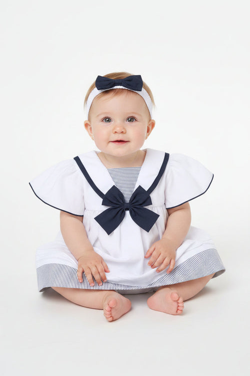 Baby Girls Dress, Pant & Headband Set - Navy/Pink Bow (0-9m) (PK6) H12805NB