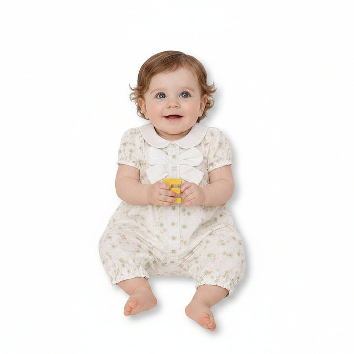 Baby Girls Long Romper with Floral Print, Lace and Bow (NB-9m) (PK6) - BIS-2120-6419