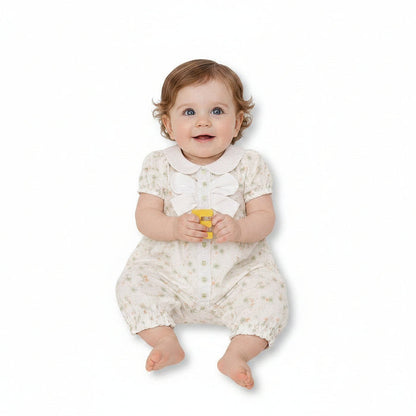 Baby Girls Long Romper with Floral Print, Lace and Bow (NB-9m) (PK6) - BIS-2120-6419