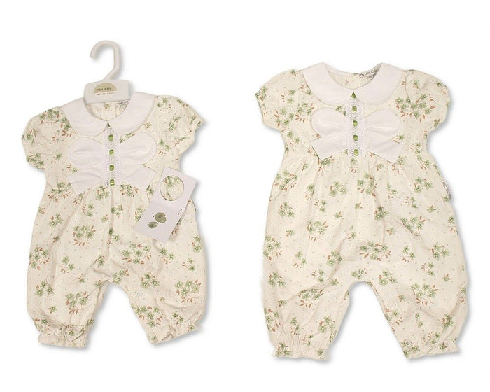 Baby Girls Long Romper with Floral Print, Lace and Bow (NB-9m) (PK6) - BIS-2120-6419