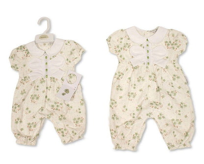 Baby Girls Long Romper with Floral Print, Lace and Bow (NB-9m) (PK6) - BIS-2120-6419
