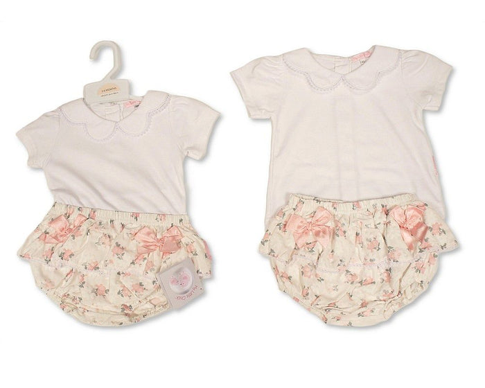 Baby Girls Short 2 pcs Set with Floral Print and Bow (NB-9m) (PK6) - BIS-2120-6401
