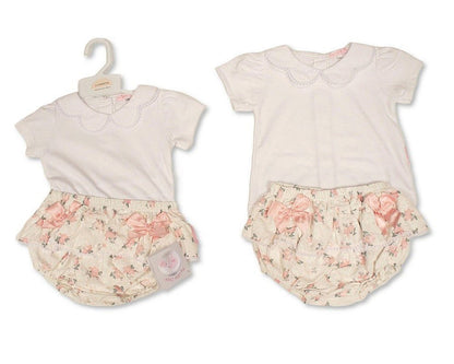 Baby Girls Short 2 pcs Set with Floral Print and Bow (NB-9m) (PK6) - BIS-2120-6401
