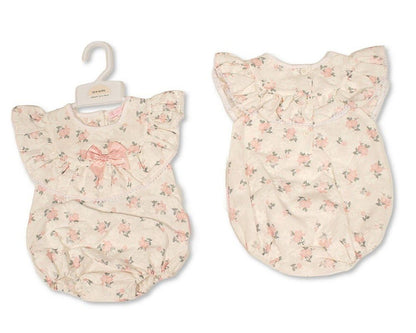 Baby Girls Short Romper with Floral Print and Bow (NB-6m) (PK6) - BIS-2120-6400