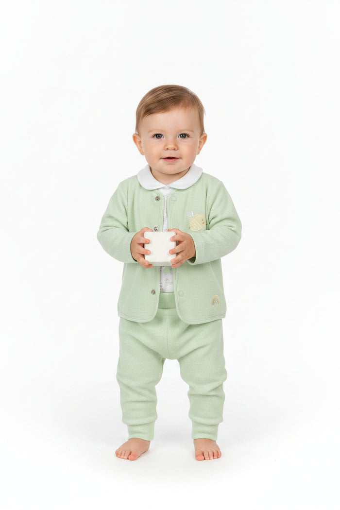 Baby Sage Waffle Fabric 3 Piece Outfit - Jacket, S/S top & Pant (Pack of 6) - M14265