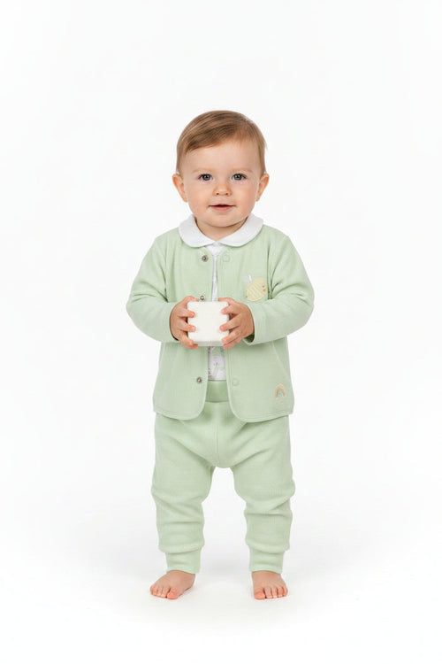 Baby Sage Waffle Fabric 3 Piece Outfit - Jacket, S/S top & Pant (Pack of 6) - M14265