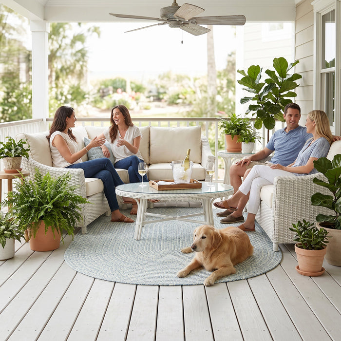 Beach Barn Tweed Baby Blue Braided Rug Oval image