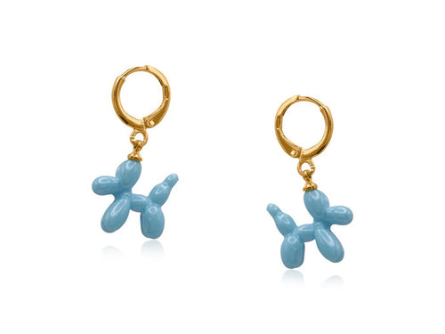 Bella Balloon Dog Huggie Earrings - Blue