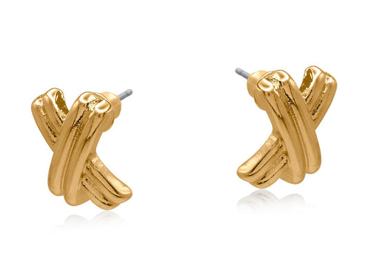 Bella X Shape Stud Earrings - Gold