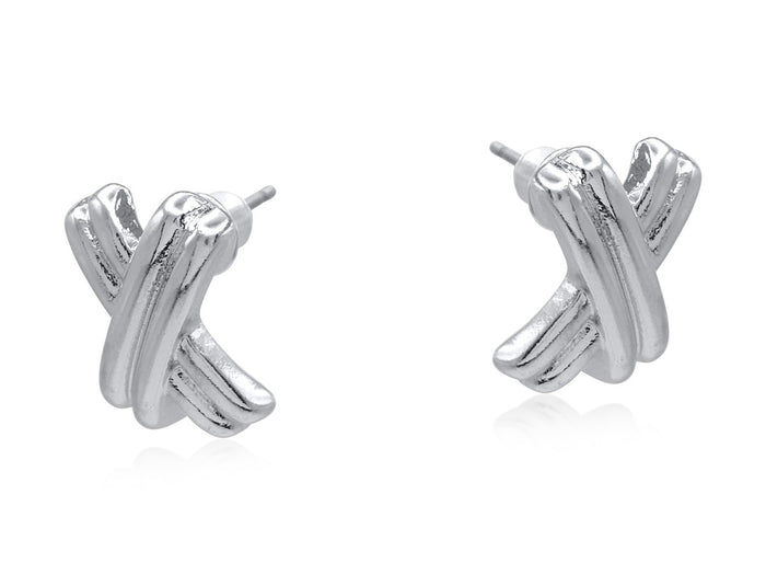 Bella X Shape Stud Earrings - Silver