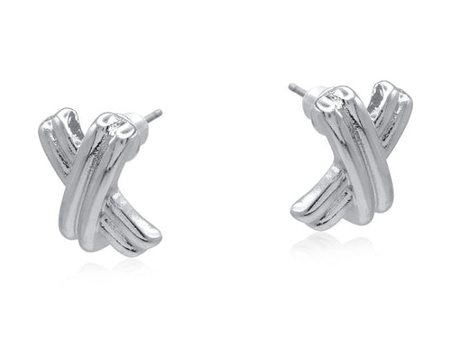 Bella X Shape Stud Earrings - Silver