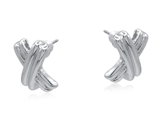 Bella X Shape Stud Earrings - Silver