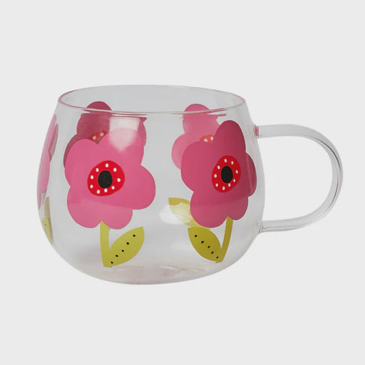 Belly Button Mabel Mauve Flower Glass Mug