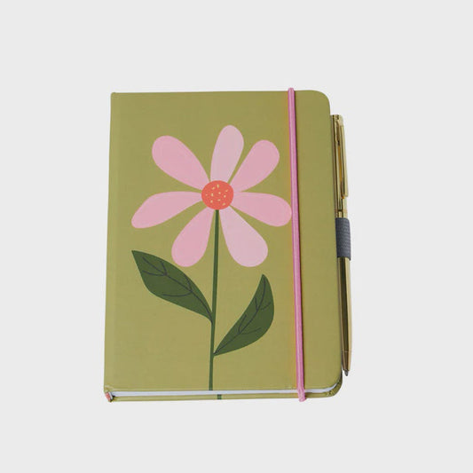 Belly Button Pink Daisy & Olive Notebook With Pen