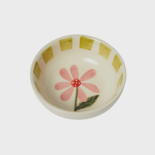 Belly Button Pink Daisy & Olive Stoneware Bowl