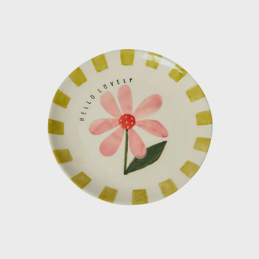 Belly Button Pink Daisy & Olive Stoneware Plate - Hello Lovely