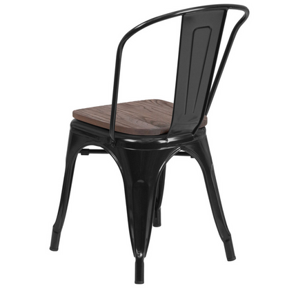 Black Metal Stackable Tolix Farmhouse Chair with Wood Seat