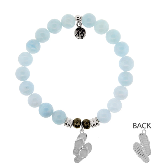 Blue Aquamarine Stone Bracelet with Flip Flop Sterling Silver Charm