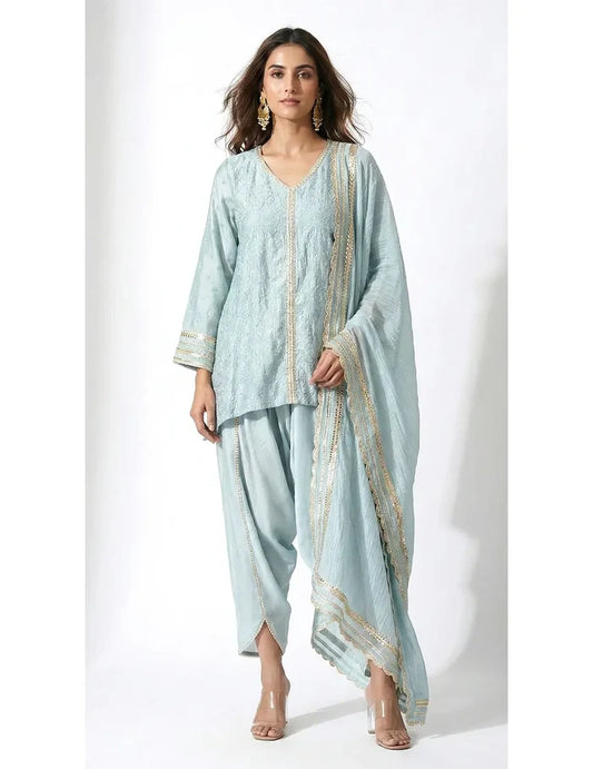 Blue Linen Kurta Set