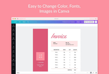 Ladystrategist Blush Pink Invoice Canva Template Printable and Editable instagram canva templates social media templates etsy free canva templates