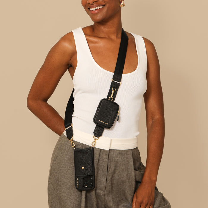 Bodie Crossbody Strap Only with Mini Zip Pouch - Black/Gold