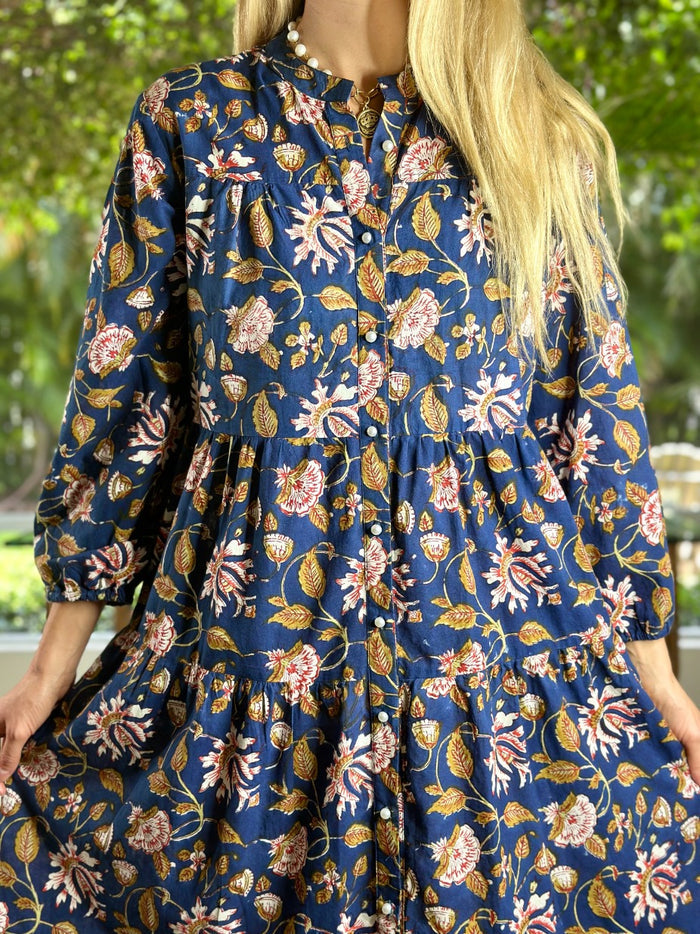 Boho Long Dress Charleston Floral Navy