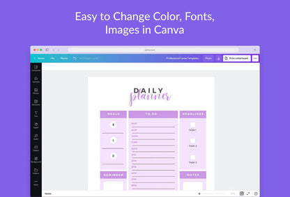 Ladystrategist Bright Lilac Daily Planner Printable and Editable Canva Template instagram canva templates social media templates etsy free canva templates