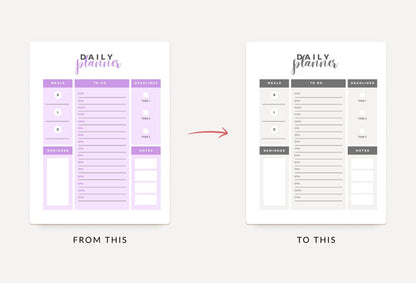 Ladystrategist Bright Lilac Daily Planner Printable and Editable Canva Template instagram canva templates social media templates etsy free canva templates