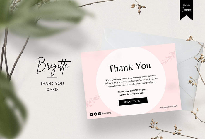 Ladystrategist Brigitte Printable Thank You Card Packaging Insert Note Canva Template instagram canva templates social media templates etsy free canva templates