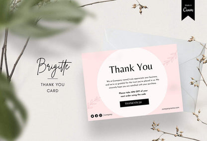Ladystrategist Brigitte Printable Thank You Card Packaging Insert Note Canva Template instagram canva templates social media templates etsy free canva templates