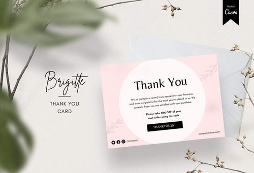 Ladystrategist Brigitte Printable Thank You Card Packaging Insert Note Canva Template instagram canva templates social media templates etsy free canva templates