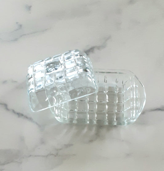 Butter Dish W/Grid Pattern Glass Clear