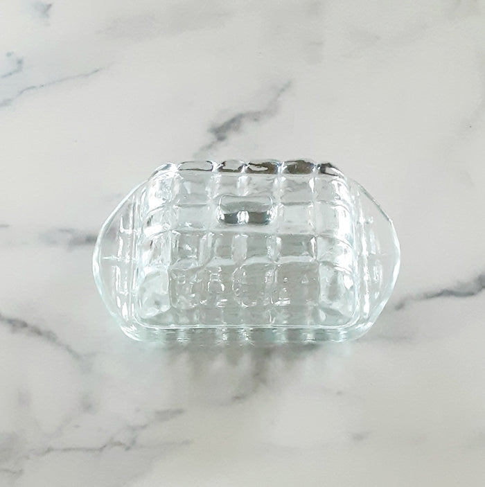 Butter Dish W/Grid Pattern Glass Clear