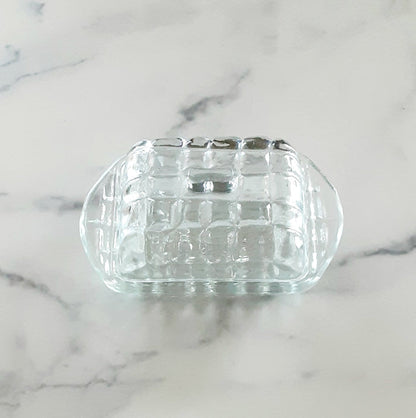 Butter Dish W/Grid Pattern Glass Clear