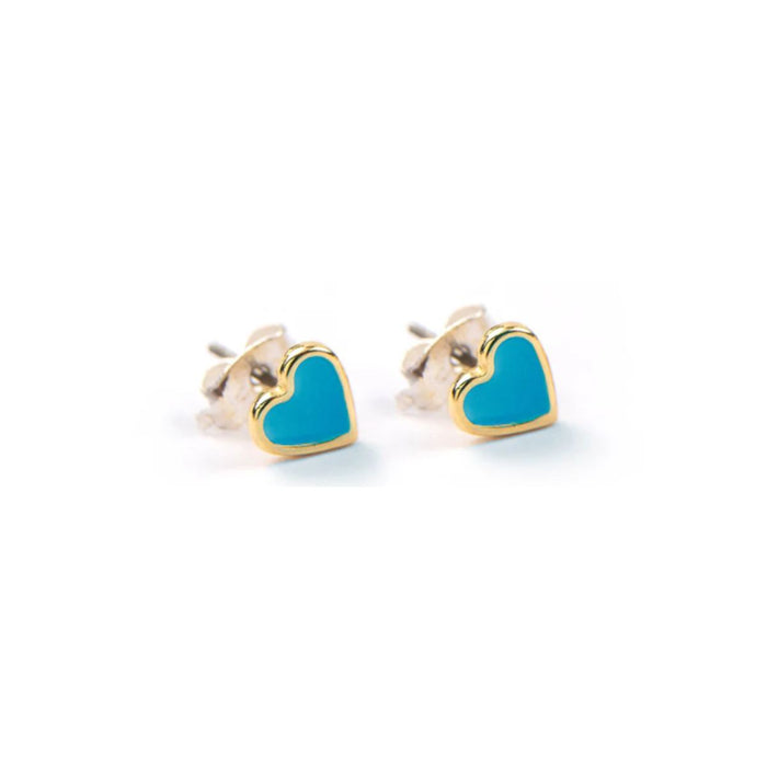 Carrie Elspeth Enamel Heart Gold Stud Earrings - Blue