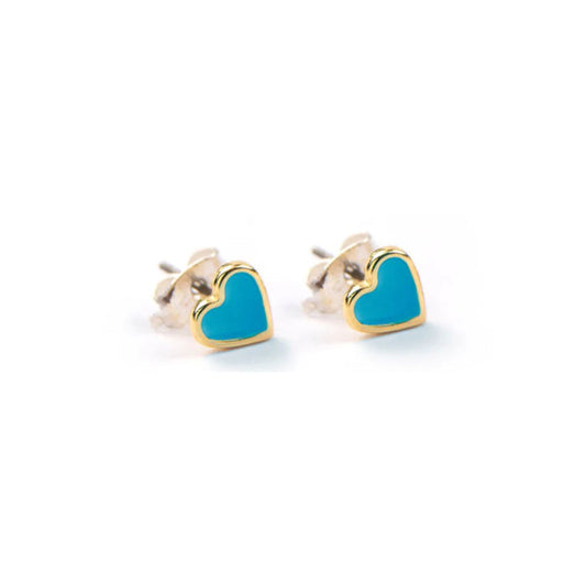 Carrie Elspeth Enamel Heart Gold Stud Earrings - Blue