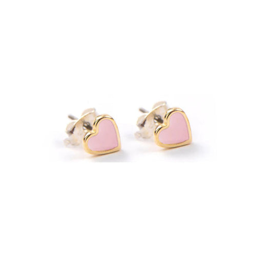 Carrie Elspeth Enamel Heart Gold Stud Earrings - Rosy Nude