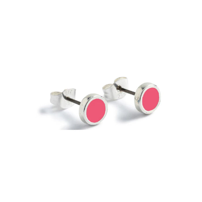 Carrie Elspeth Round Silver Stud Earrings - Hot Pink